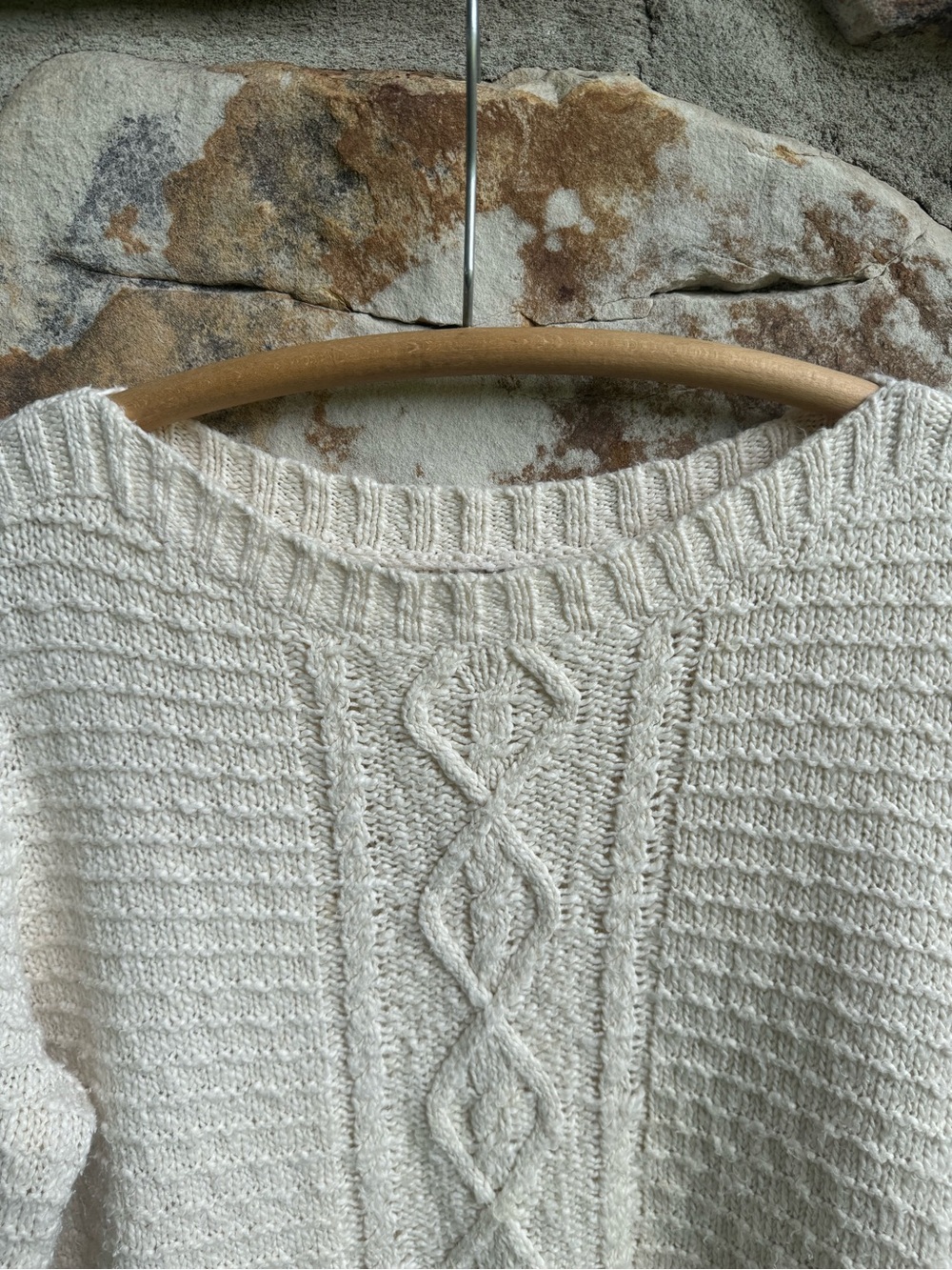 Jones New York Cream Cable-Front Crewneck Sweater XL Cotton Cottagecore Coastal - Picture 3 of 14